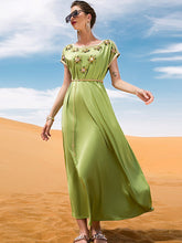 Vintage Loose Solid Color Round-Neck Midi Dress